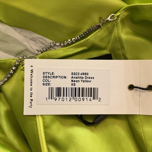 RETROFETE Anahita Silk Dress Mini Cocktail Halter Jewel Strap Neon Yellow NEW - Picture 8 of 10